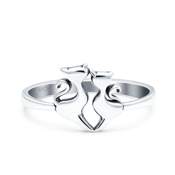 Cats Oxidized Band Solid 925 Sterling Silver Thumb Ring (10mm)
